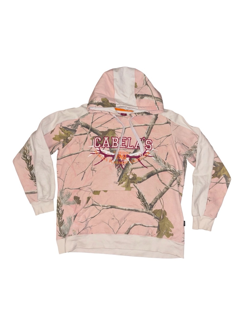 Cabela's Pink Camo Hooded Pullover with White Sleeves